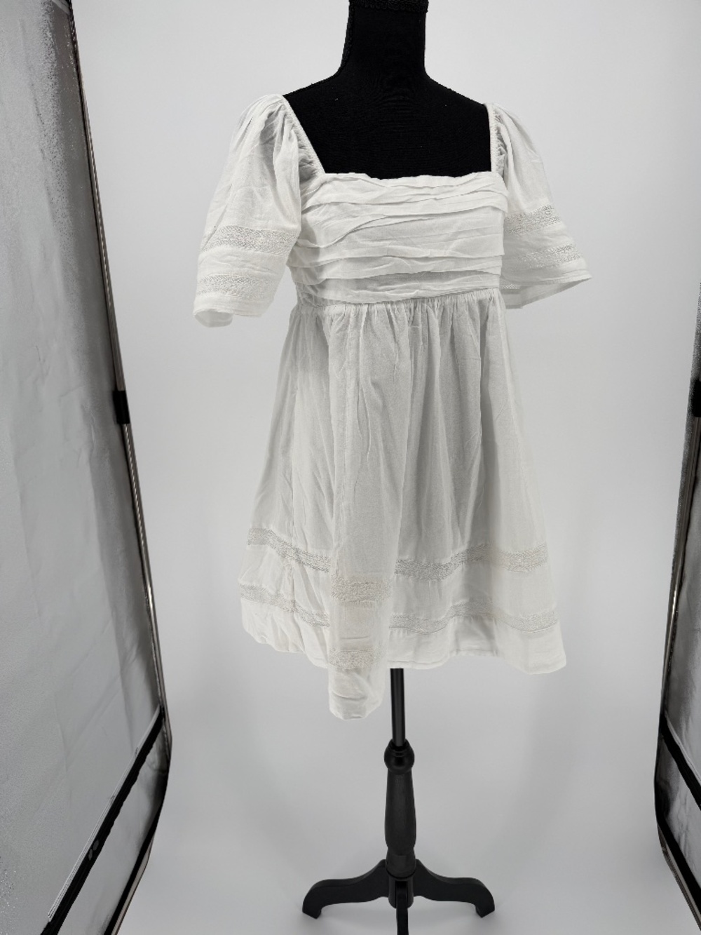 Abercrombie & Fitch White Cotton Ruched Off Shoulder Babydoll Dress M